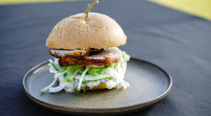 Hot Pork Roll with Celery & Apple Slaw