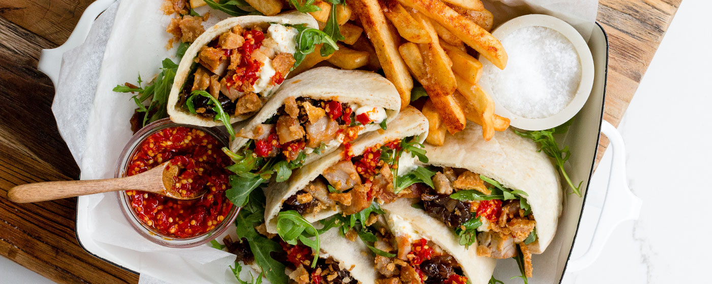 Roast Pork Pitas with Burrata & Chilli - Riverview Farms