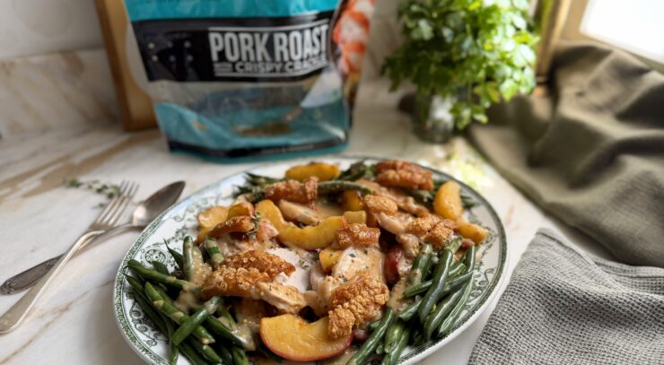 Roast Pork with grilled apples, green beans and mustard sauce by Courtney Roulston